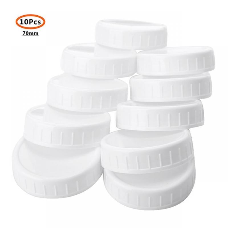 10pc White Mason Canning Drinking Jars Lid 70mm/86mm Inner Diameter Plastic Covers Unlined Ribbed Lids Storage Caps Replacements