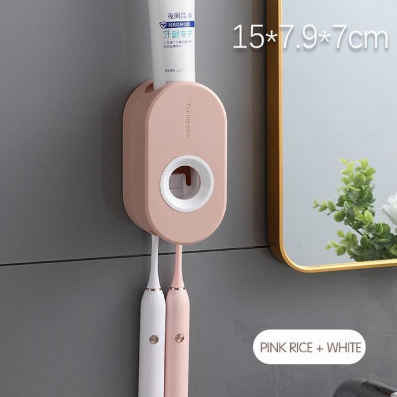 Toothbrush Holder Rack Wall Mounted Toothpaste Stand Automatic Toothpaste Dispenser Toothpaste Squeezer For Shower Bathroom