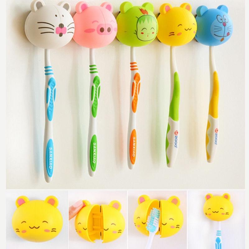 Cute Various Cartoon Animal Head Toothbrush Holders With Wall Suction Cups Creative Toothbrush Holders Punch Free Storage Rack