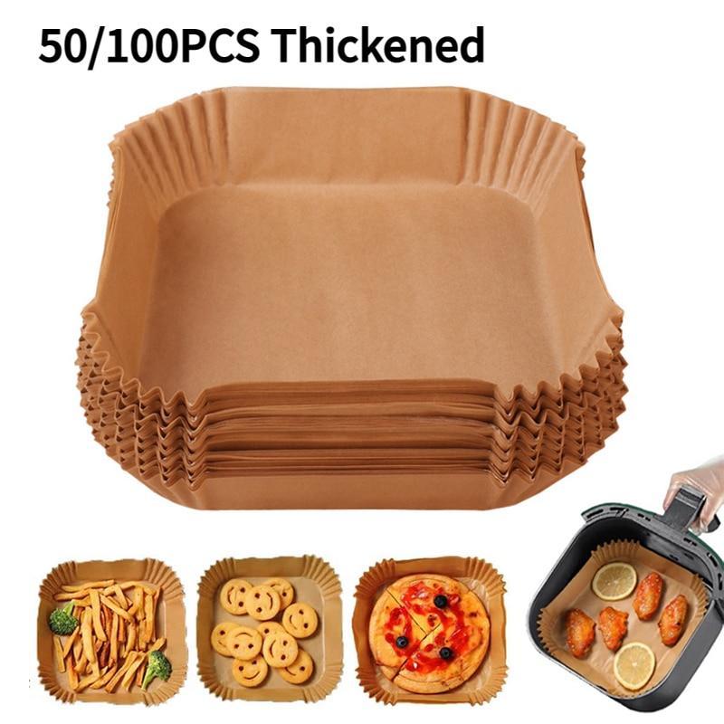 100PCS Air Fryer Disposable Paper Liner Square Airfryer Basket Baking Pan Parchment Paper Air Fryer Accessories Barbecue Steamer