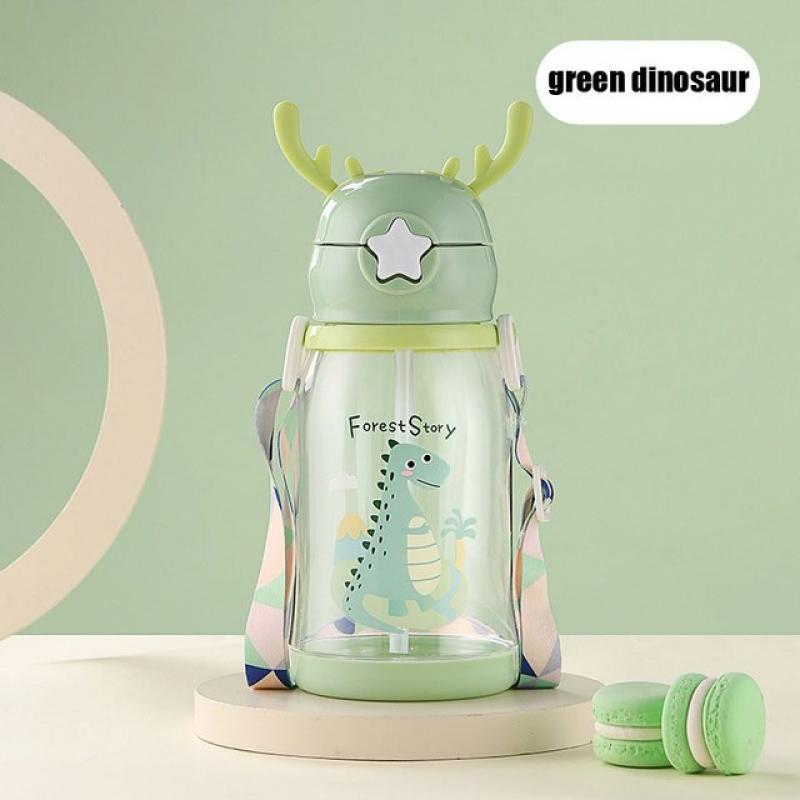 580ml Water Bottle Kids Drinking Cup Deer Antler Creative Cartoon Feeding Cup with Straw Leak Proof Water Bottle Outdoor