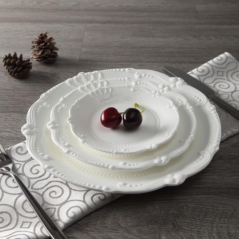 6'' 8'' 10 '' Royal Crown Relief Ceramic Dinner Plate Set Porcelain Main Dish Serving Tray Tableware For Restaurant Home Cafe