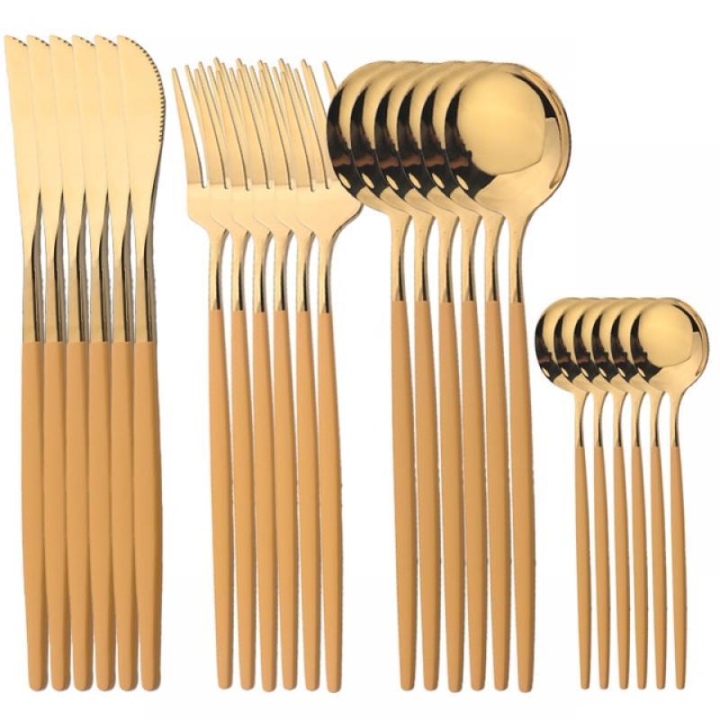AJOYOUS Tableware Sets Stainless Steel 24Pcs Dinnerware Set Knives Fork Spoons Flatware Kitchen Dinner Western Mirror Silverware