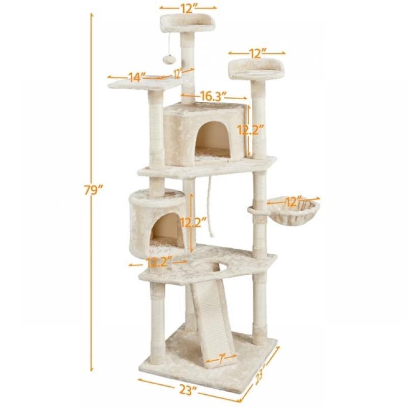 SmileMart 79"H Multilevel Large Cat Tree Condo Tower with Scratching Post, Light Gray