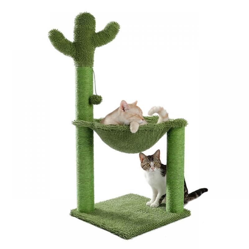 Cactus Cat Scratching Post with Sisal Rope Cat Scratcher Tree Towel with Comfortable Spacious Hammock Cats Climbing Frame