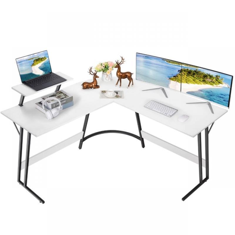 Vineego L-Shaped Computer Desk Modern Corner Desk with Small Table,White