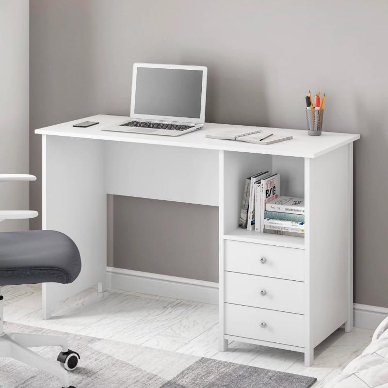 Techni Mobili Contemporary White Computer Desk with 3 Storage Drawers