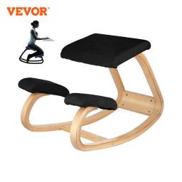 VEVOR Ergonomic Kneeling Chair W/ Thick Cushion Rocking Wood Kneel Stool Improve Posture Relieve Knee Home Office Computer Chair