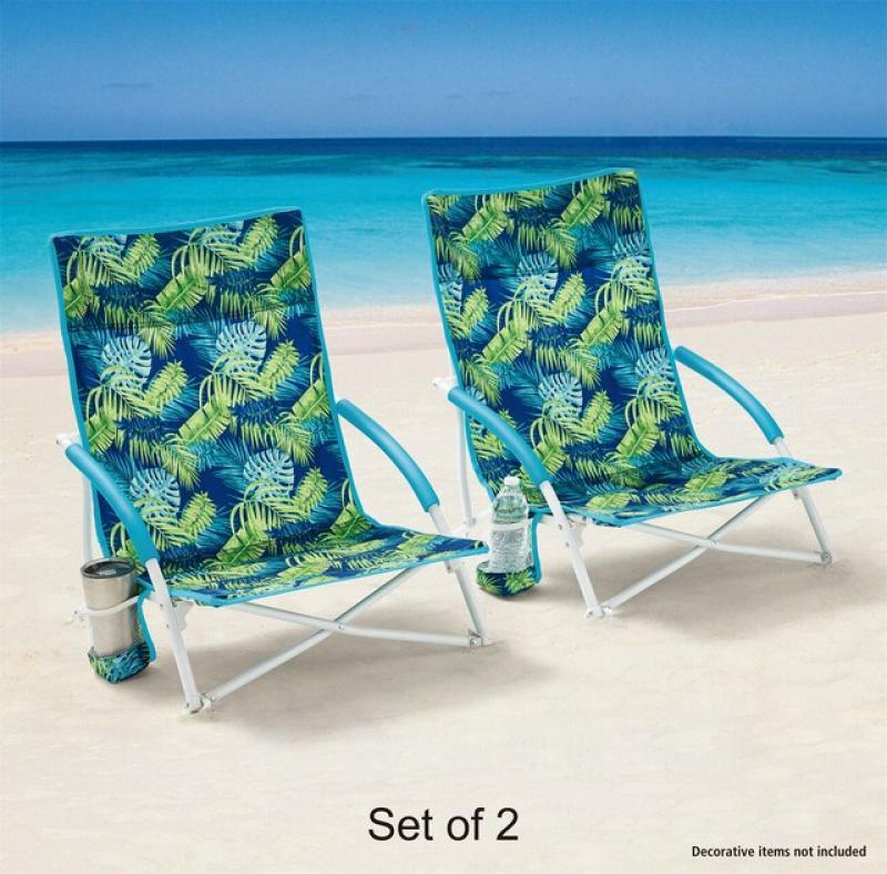 2-Pack Folding Low Seat Soft Arm Beach Bag Chair with Carry Bag