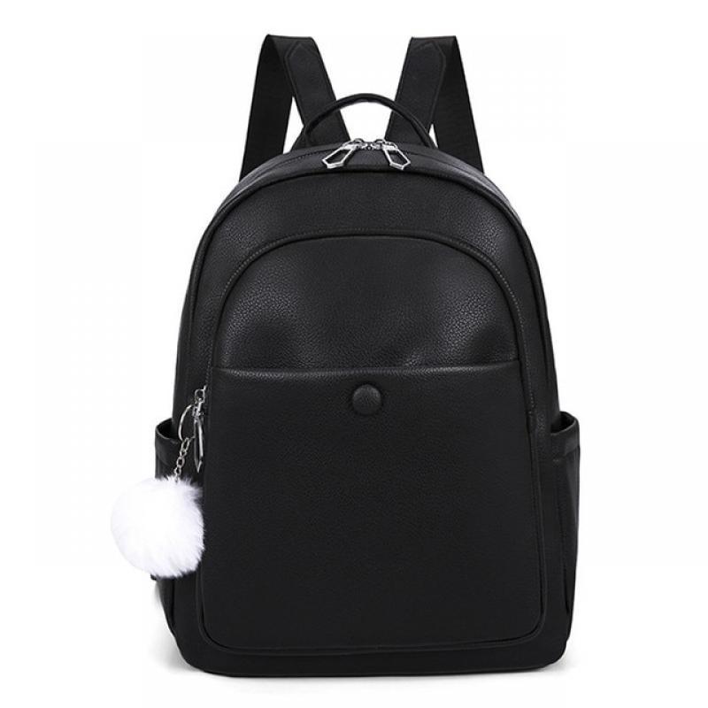 New Fashion Women Backpack Hair Ball High Quality Youth Leather Backpacks for Teenage Girls Female School Shoulder Bag Mochila