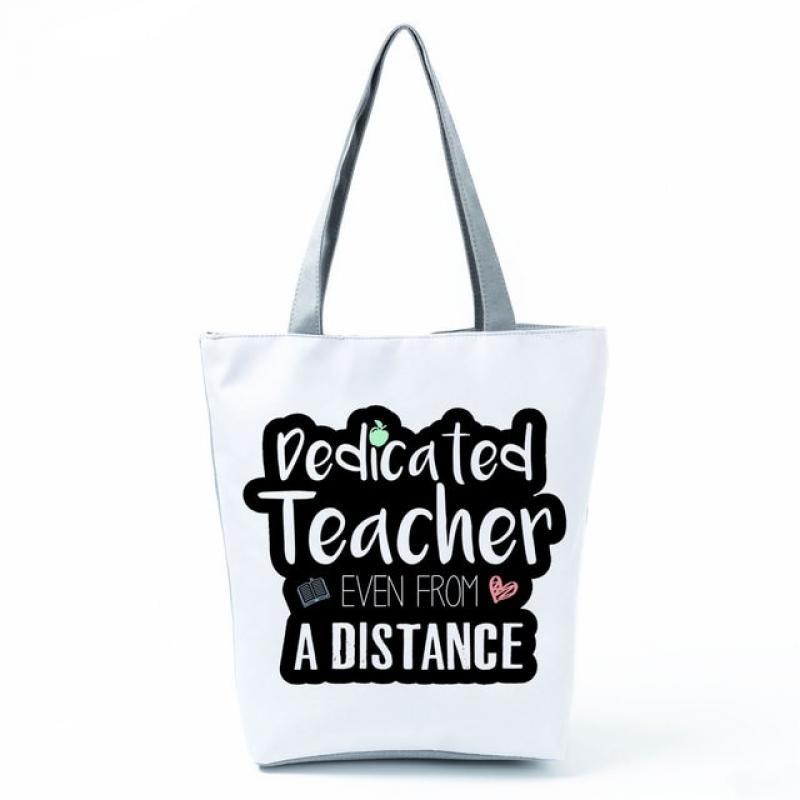 School Teacher Gift Handbags For Women Colorful Letters Print Tote Bag Fashion Travel Beach Shopper Shoulder Bags Customizable