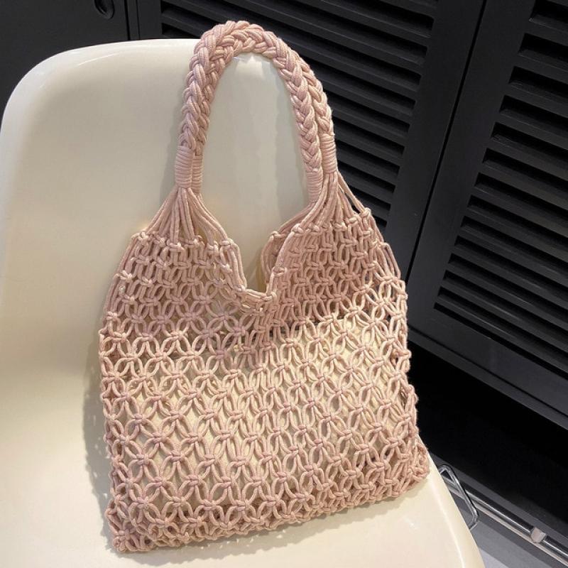 Crochet Beach Handbag Fashion Summer Shoulder Bag Mesh Hollow Out Shopping Bag Weave Girl Large Bag Women Knitting Handbag