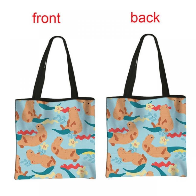 Kawaii Sea Otters Print Women Shoulder Bags Ladies Leisure Totes Bag Cute Girls Handbags Reusable Canvas Shopping Bag Gift