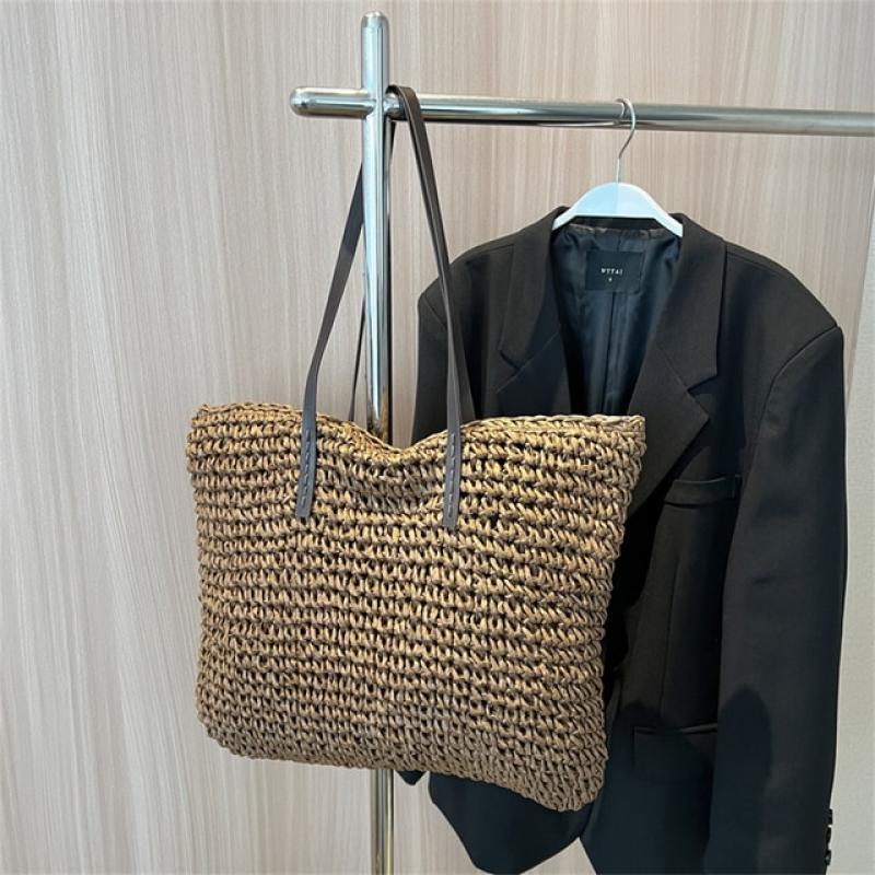 Luxury Design Women Straw Woven Tote Bags New Fashion Beach Shoulder Bag Summer Casual Large Capacity Handbags Simple Shopping