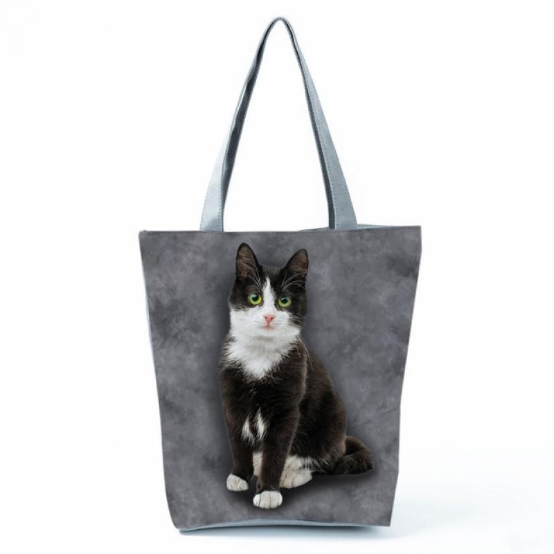 Cute Dog Cat Printed Handbags High Capacity Casual Women Office Tote Bags Cartoon Animal Graphic Shopping Bags Travel Beach Bag