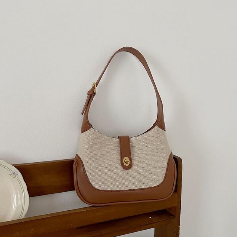 Sleek And Sophisticated Vintage Casual Tote Shoulder Bag Woman Canvas Paneled Undershoulder Bag