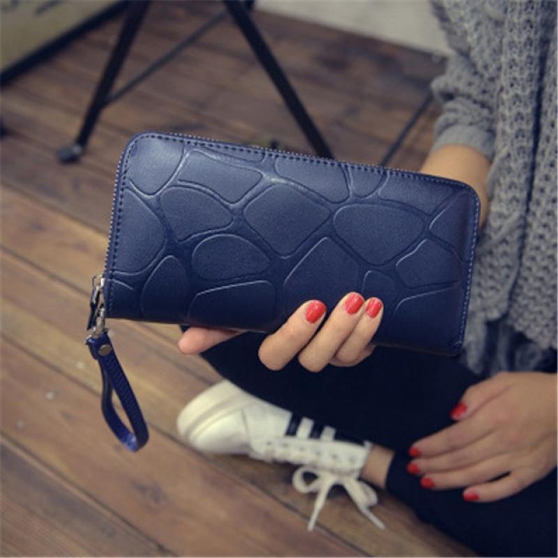 Women Stone Print Long Wallets Female Leather Brand Retro Zipper Coin Purses Ladies High Capacity Card Holder Clutch Bag