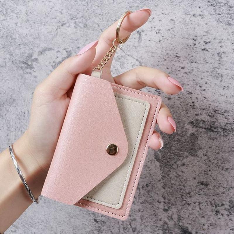 Short Wallet Women's Simple Buckle Mini Card Bag 2-in-1 Student Card Bus Subway Card Portable Small Bag Fresh Sweet Coin Purse