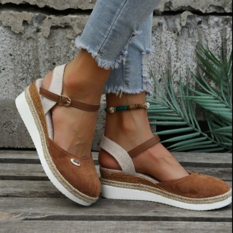 Women's Wedges Shoes 2023 Summer Vintage Closed Toe Women's Sandals Ankle Strap Platform Ladies Casual Shoes Female Sandalias