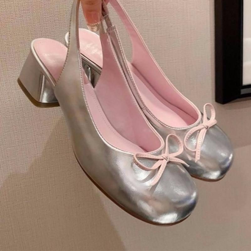 2023 Hot Sale Shoes for Ladies Slingbacks Women's Pumps Round Toe Square Heel Women's High Heels Butterfly-knot Solid Pump Women
