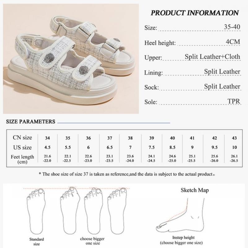 GMQM Platform Fashion Sandals Women Lattice Round Toe Classic Summer Flats Shoes Hook Loop Plaid Cloth Outdoor Walking Shoes