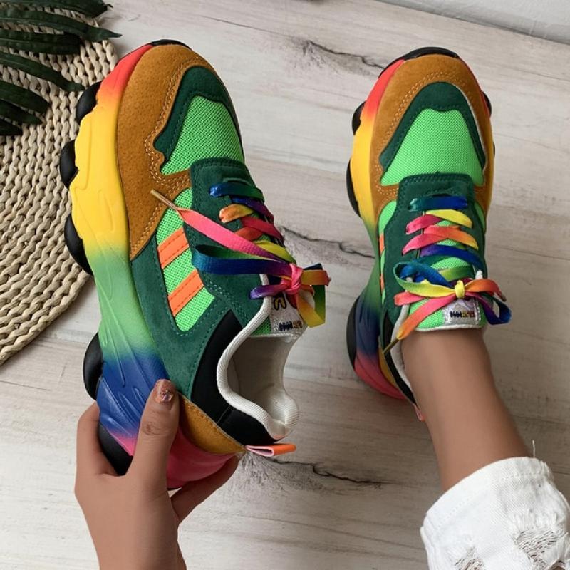 2023 New Ladies Shoes Mixed Colors Lace on Women's Vulcanize Shoes Platform Women Sneakers Comfortable Women's Sports Shoes