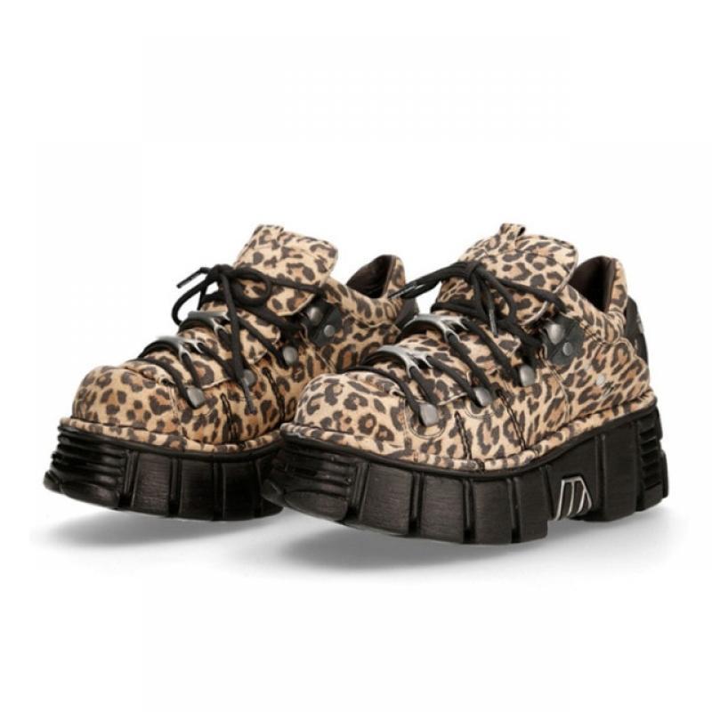 CYJSYQFC Leopard Platform Shoes Woman Punk Style Women Sneakers Lace-up Creepers Female Casual Flats Metal Decor Tenis Feminino