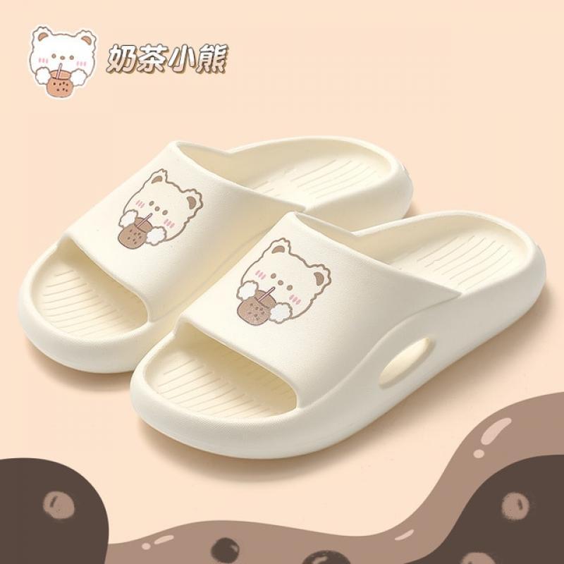 Solid Bear Slippers Cartoon Graffiti Shoes Women Summer Flip-Flops Beach Sandals Thick Platform Soft Cozy Casual Home Slippers