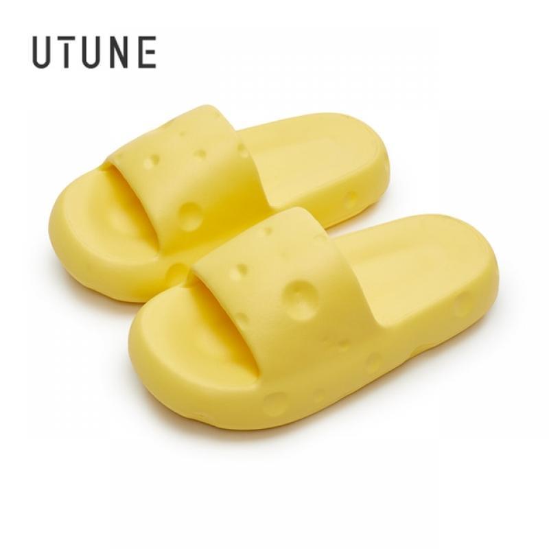 UTUNE Cheese Sippers Women Platform Shoes EVA Soft Indoor Slides For Women Anti-slip Summer Sandals Women Bathroom Shoes Shower