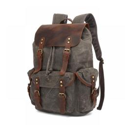Casual Oil Wax Canvas Backpacks Vintage Waterproof Large Capacity Travel Bag Women Mochila Leather Laptop Drawstring Rucksack