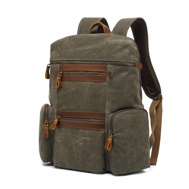 Luxury Vintage Canvas Backpacks for Men Oil Wax Canvas laptop Backpack Waterproof Rucksacks Waxed Mountaineering Travel Pack