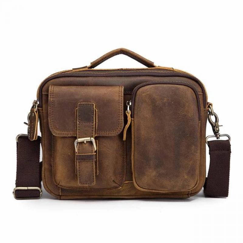 Quality Original Leather Design Male Shoulder messenger bag cowhide fashion Cross-body Bag 9" Pad Tote Mochila Satchel bag 036-c