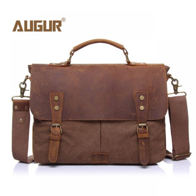 AUGUR New Fashion Men's Vintage Handbag Genuine Leather Shoulder Bag Messenger Laptop Briefcase Satchel Bag Fit 14 inch Laptop