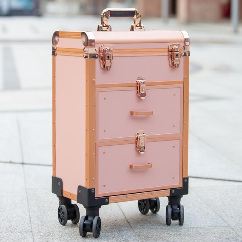 Multi-layer trolley cosmetic luggage professional makeup artist portable manicure cosmetic storage suitcase tattoo tool case