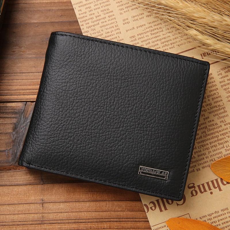 100% Genuine Leather Mens Wallet Premium Product Real Cowhide Wallets for Man Short Black Walet Portefeuille Homme