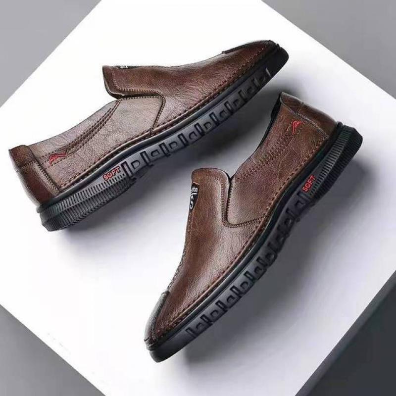 2023 Autumn Brand Men's Casual Shoes Fashion Comfortable Leather Shoes for Men Soft Bottom Business Leather Slip-on Flat Shoes