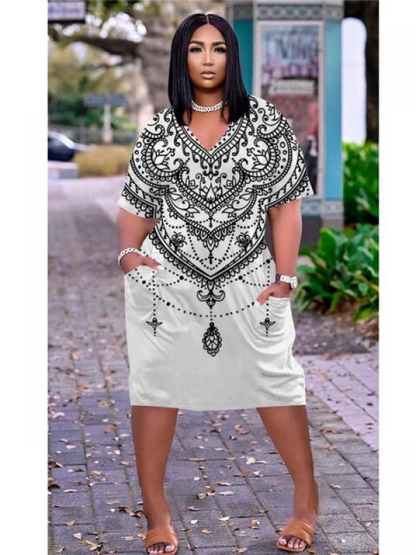 Fashion Native Midi Dresses Women Bohemian 3D Party Dress Women's Fashion African Dress Female Letter Sexy Sundress Slim Knee V