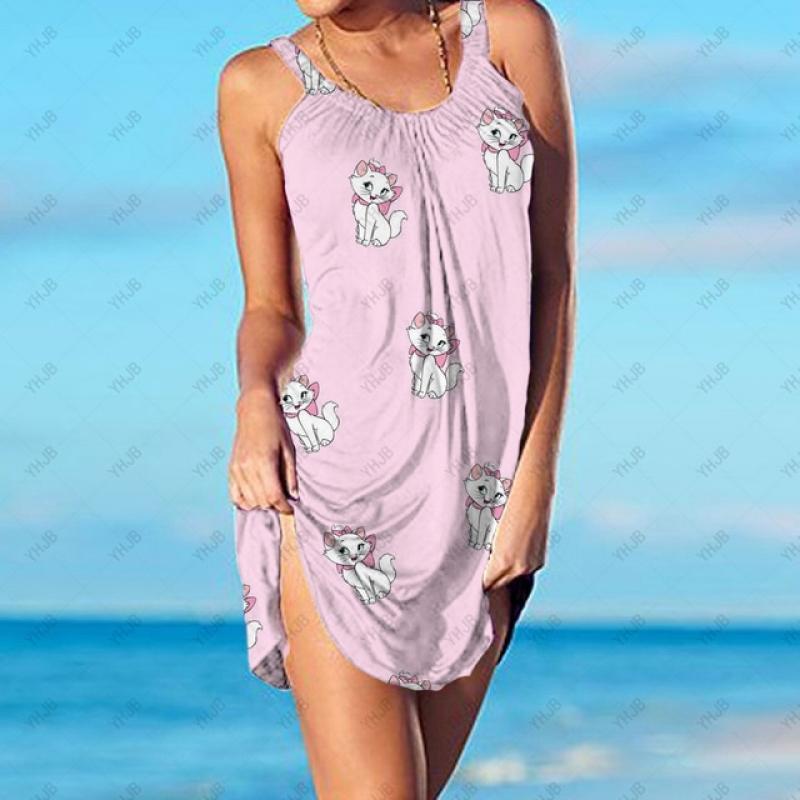 Disney Mini Dress Summer Mary Cat Nightclub Sexy Loose Dress Women Y2K Sleeveless Summer Beach Vacation Cute Sun Dress