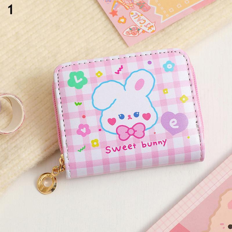 PU Leather Girls Wallet Cute Cartoon Zipper Card Holder Mini Clutch Wallet Key Chain Coin Purse Kids Gifts Stationary