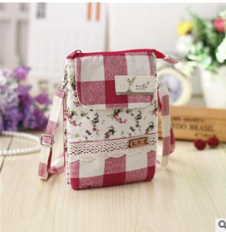 Women's Wallets Cotton Ladies Phone Purses Little Floral Plaid Pattern Coin Pouches Cute Shoulder Bags 2022 For Girls Women