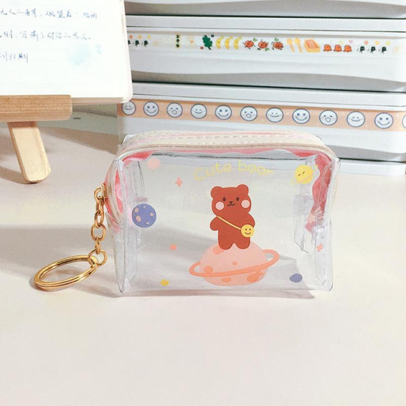 Cartoon Clear Coin Purse Pouch with Keyring Cute Wallet Portable Waterproof Mini Storage Bag Lipstick Key Earphone Organizer