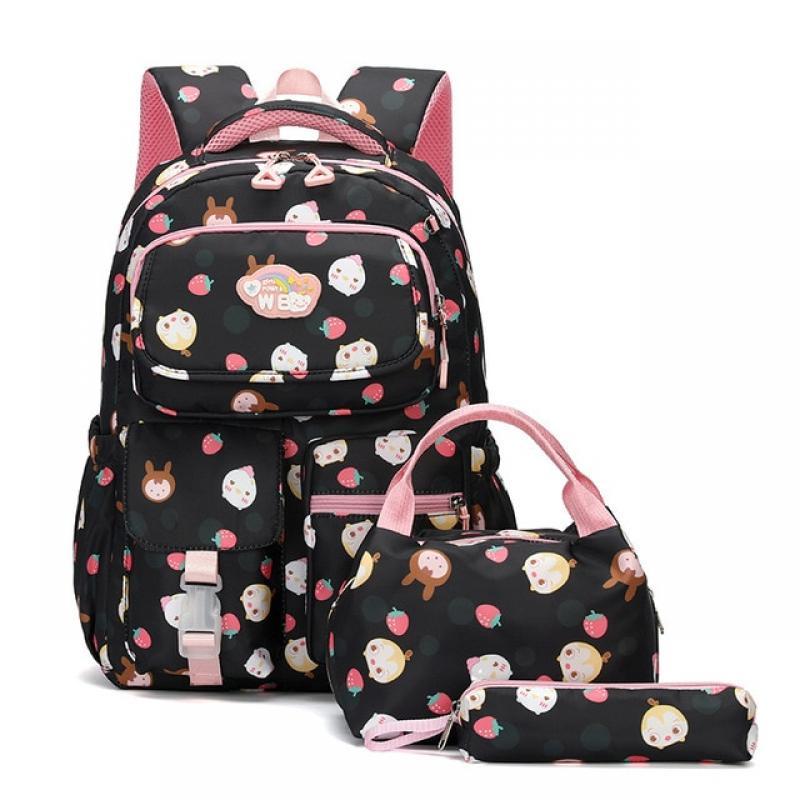 2023 cartoon printed school backpack for teenage girls 3 pieces set waterproof nylon children backpacks kids school bags satchel