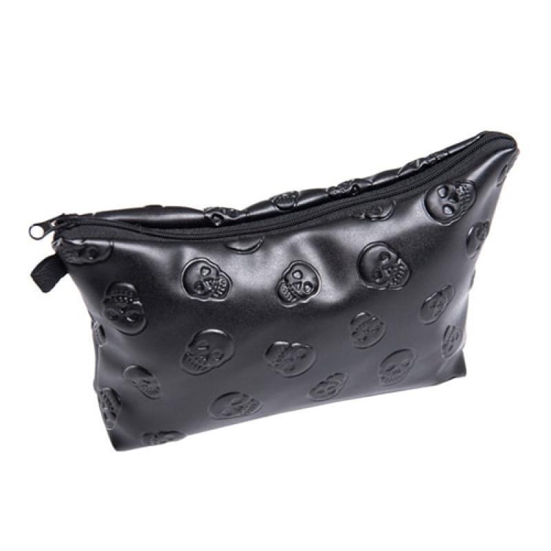 1 pc Black Skull Cosmetic Bag Women PU Leather Makeup Bag Travel Organizer For Cosmetics Toiletry Kit Bag Dropshipping