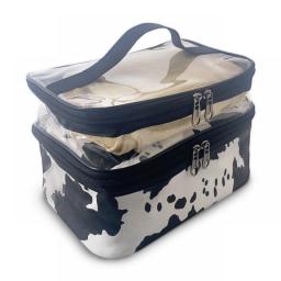 Two-layer PU Transparent Toiletry Bag Waterproof And Stylish Large Capacity Cosmetic Bag For Travel And Business
