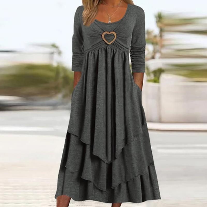 2023 O-Neck Cake Dress Spring Autumn Clothing Women Fashion Simple Long Sleeve Party Dress Solid Patchwork Loungewear Streetwear