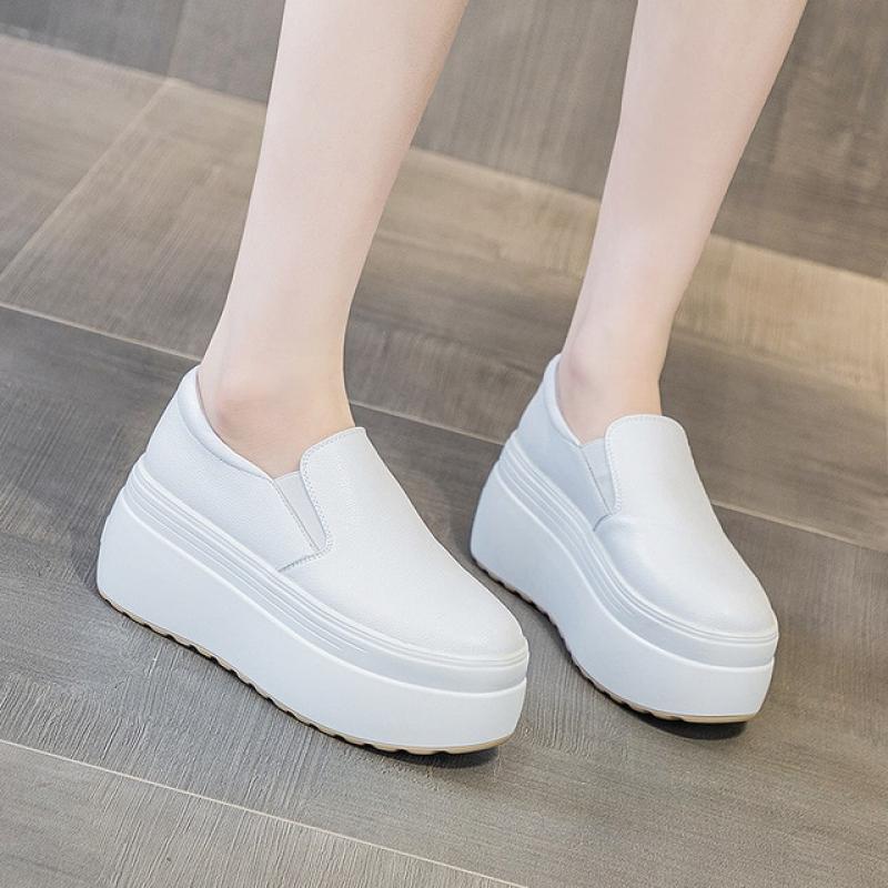 Fujin 8cm New Genuine Leather Platform Flats Sneakers Women Shoes Slip on Women Ankle Summer Chunky Heels Fashion Ladies Boots