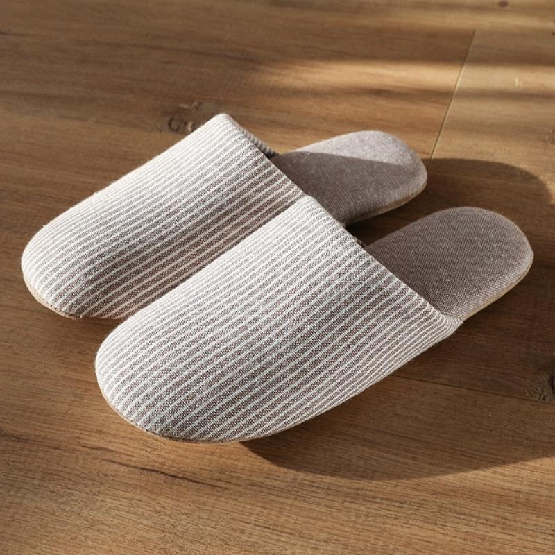 New Japanese simple cotton slippers wooden floor soft bottom couple spring and autumn home bedroom cotton slippers