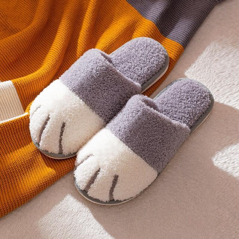 Comwarm Winter Warm Plush Slippers Cute Cat Paw Designer House Women Fur Slippers Floor Mute Bedroom Lovers Indoor Fluffy Shoes