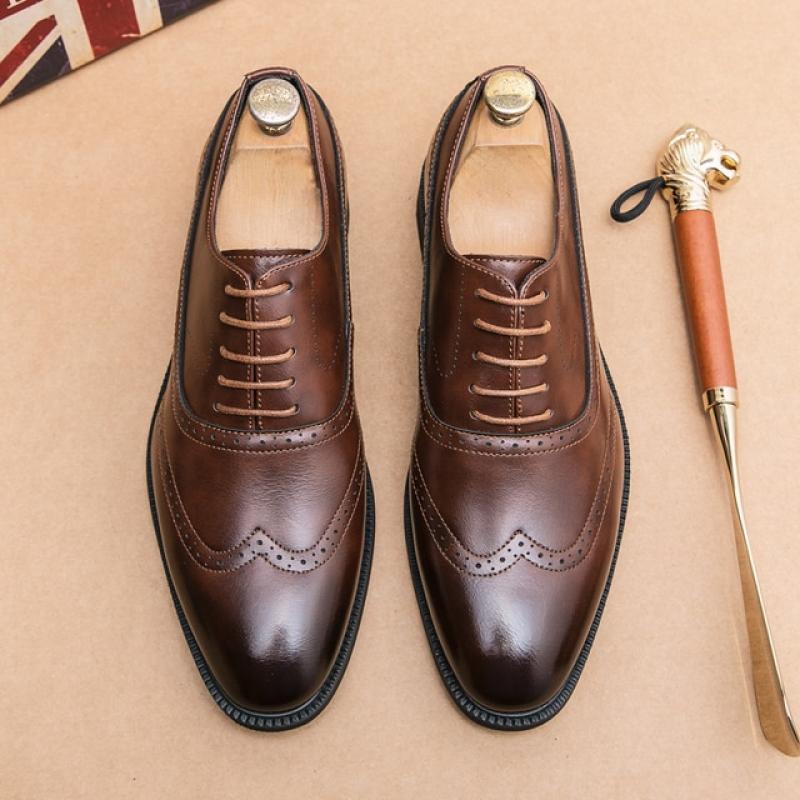 Men Oxford Shoes Classic Handmade Pu Pointed Toe Lace Comfortable Non-slip Business brown black free shipping for men shoes