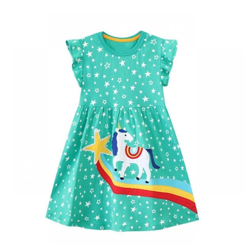 Jumping Meters Summer Princess Girls Dresses Giraffe Embroidery Print Short Sleeve Hot Sleeve Kids Birthday Party Costume Frocks